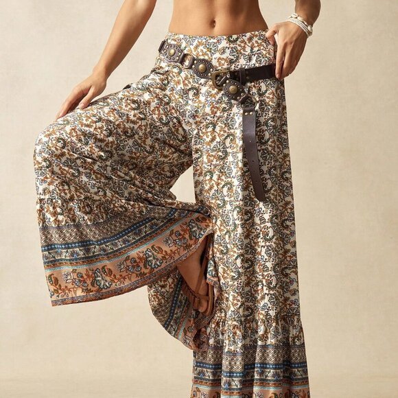 Multicolor Boho Women's Woven Printed High Waist Pants - Picture 4 of 7